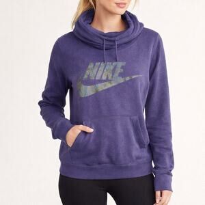 Nike Women’s Purple Camo Swoosh Cowl Neck Hoodie Sweatshirt Small